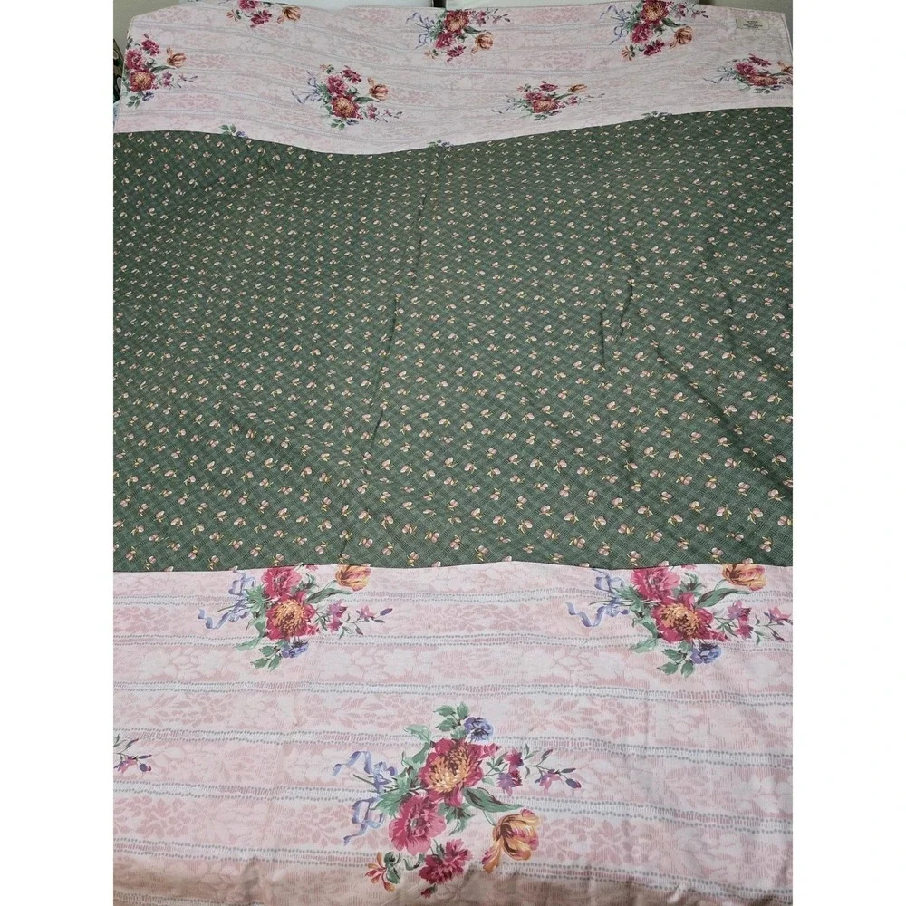 New Handmade Patchwork Quilt Pink Floral Green Folk Art Full Throw Blanket /0188